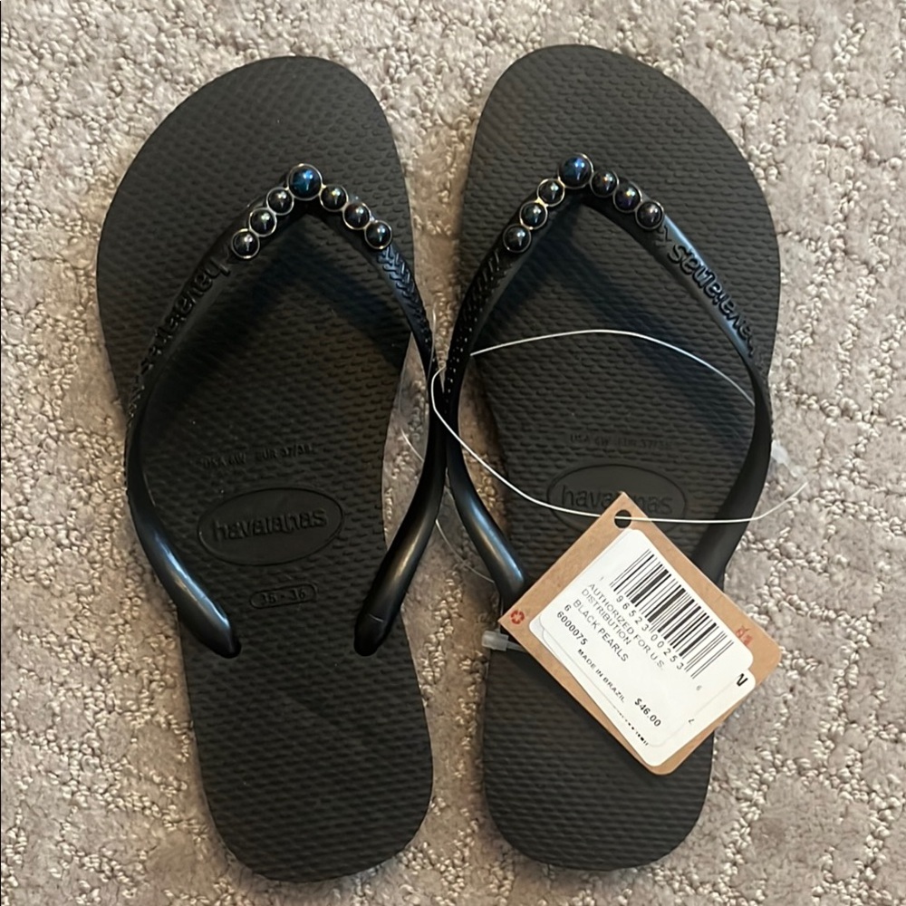 Havaianas Black Beaded Flip Flops